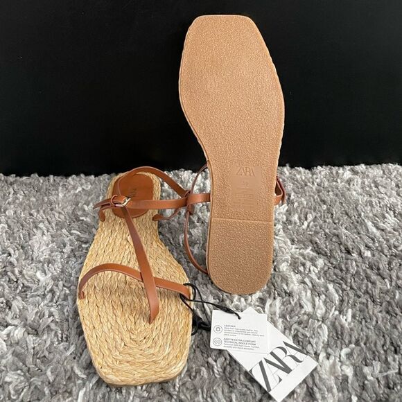 NWT Zara Leather Strap Flat Sandals - Picture 10 of 11